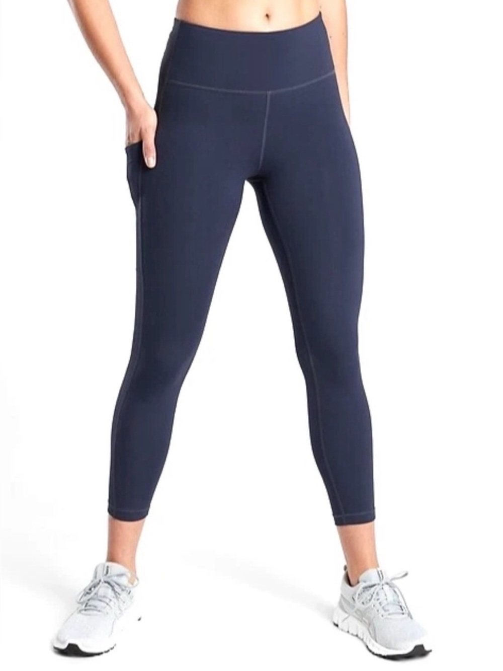 Athleta Interval Stash High Rise 7/8 Legging Size Small In Navy Blue
